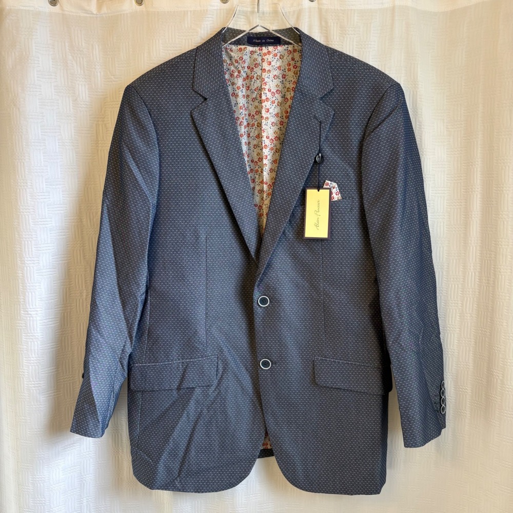 Alan Flusser Mens Blue Patterned Blazer Floral Lining Sport Coat NWT Size M